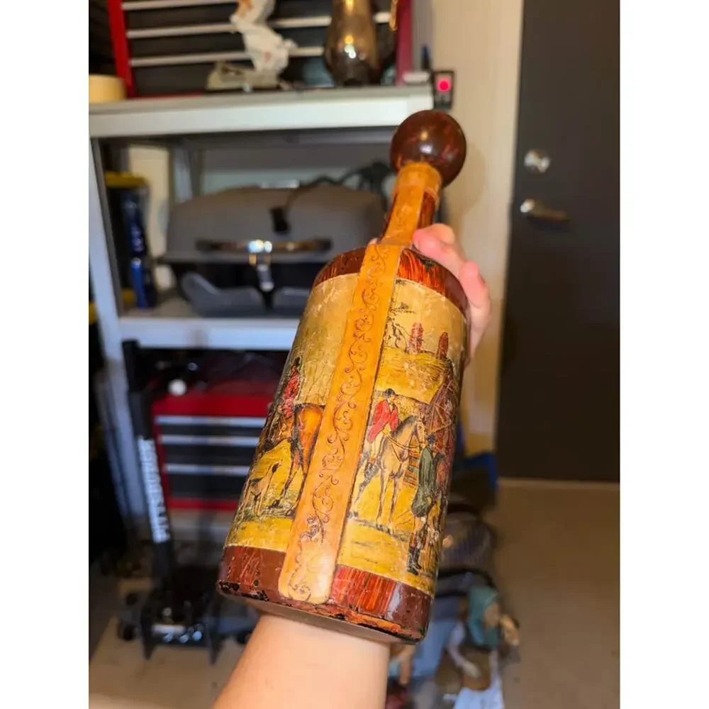 Italian Decanter From The 1970’s Vintage Barware Leather Wrapped Bottle Man Cave